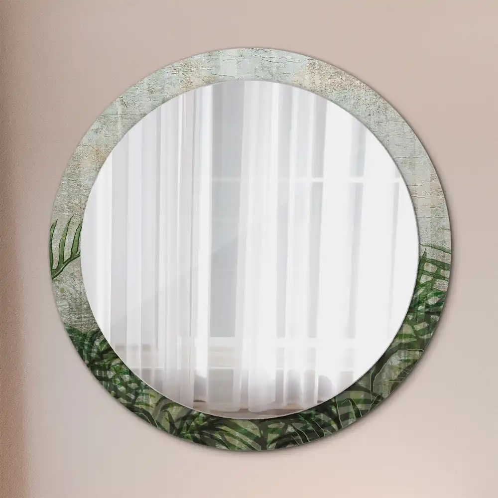 Miroir rond cadre avec impression feuilles de fougère