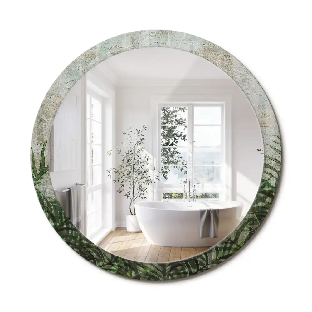 Miroir rond cadre avec impression feuilles de fougère