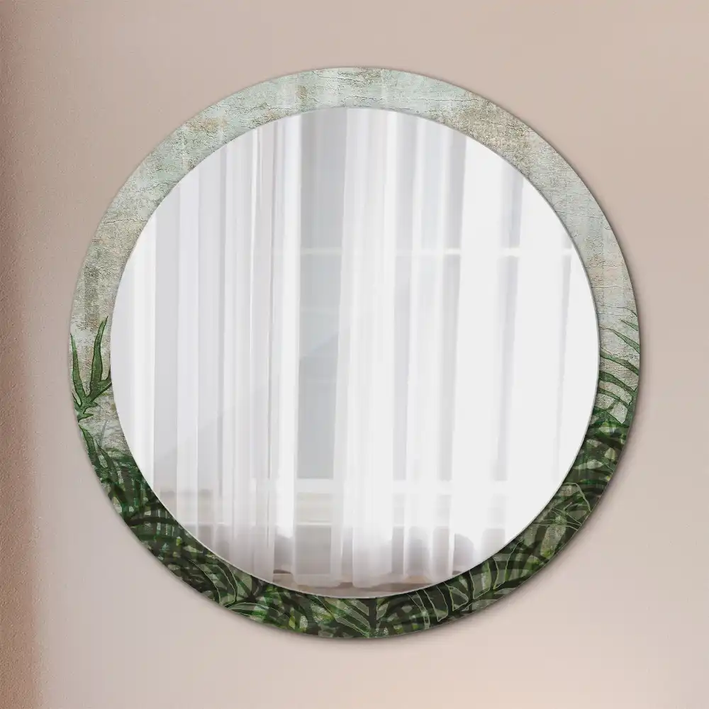 Miroir rond cadre avec impression feuilles de fougère