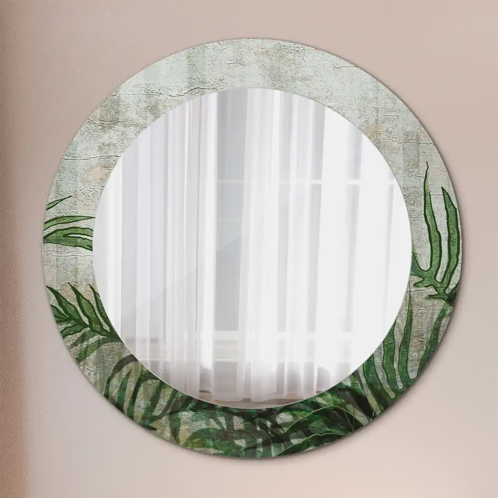 Miroir rond cadre avec impression feuilles de fougère