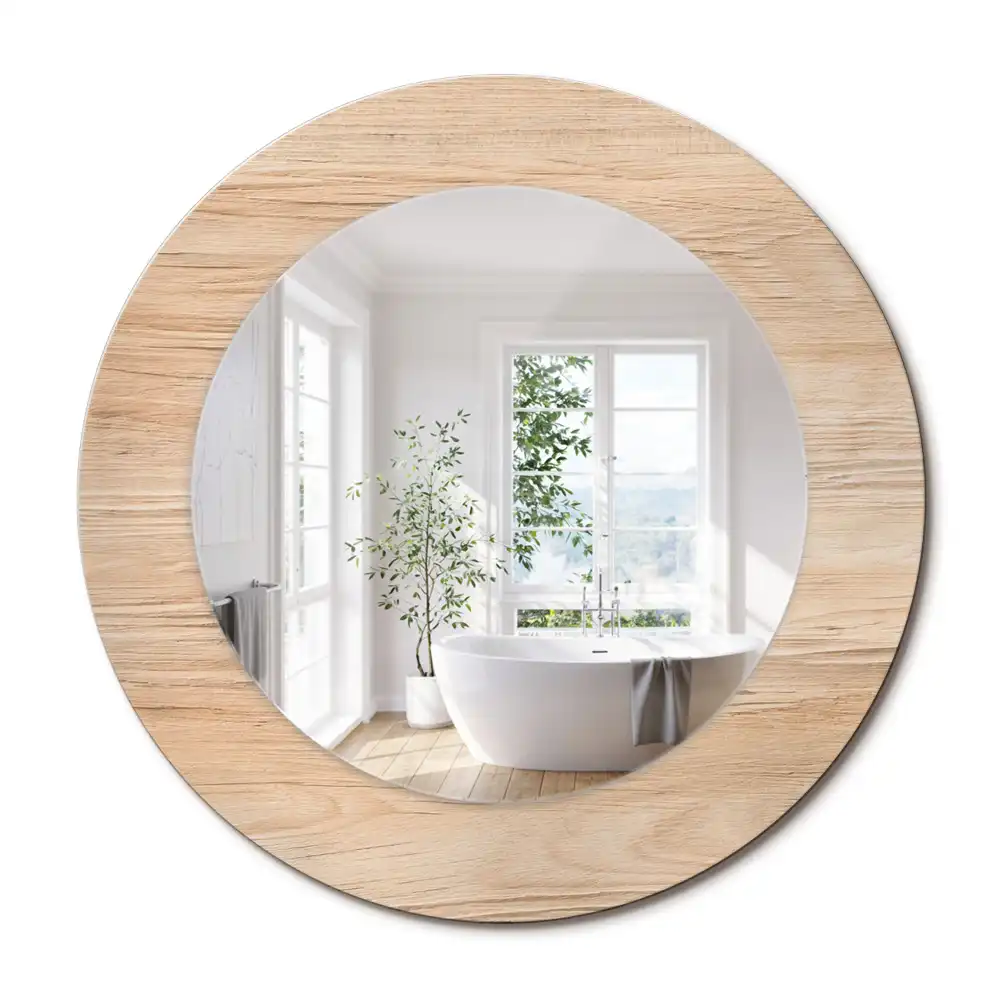 Miroir rond cadre imprimé matériau bois
