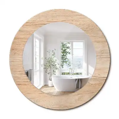 Miroir rond cadre imprimé matériau bois