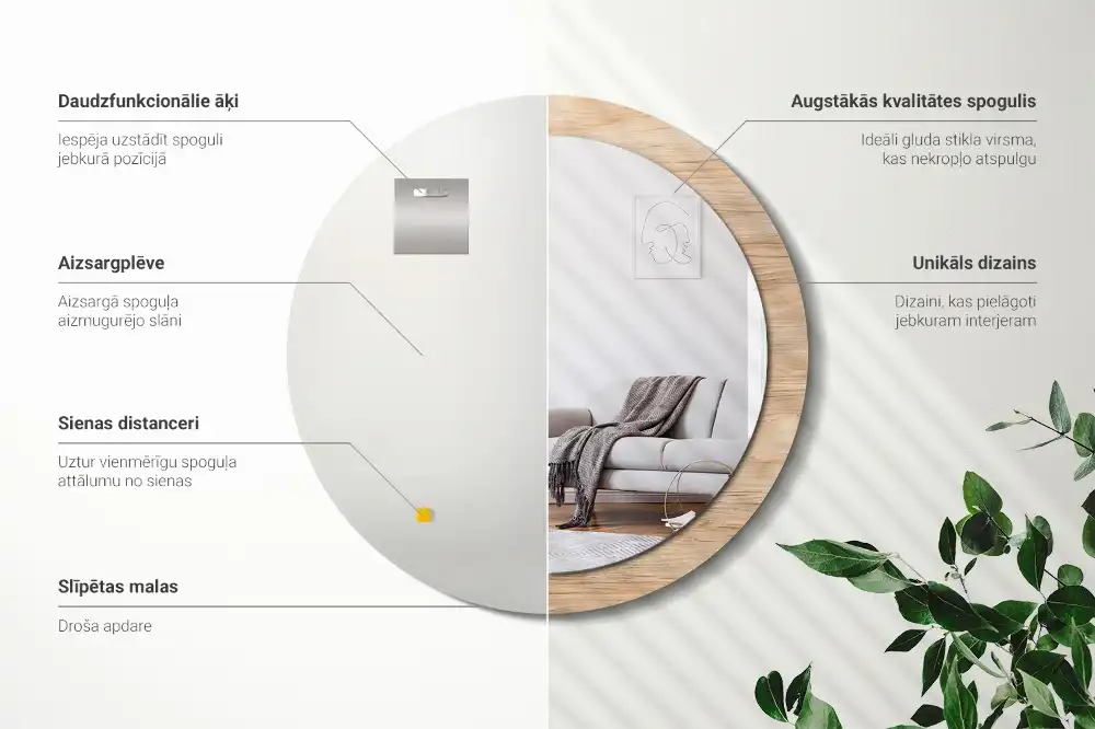 Miroir rond cadre imprimé matériau bois