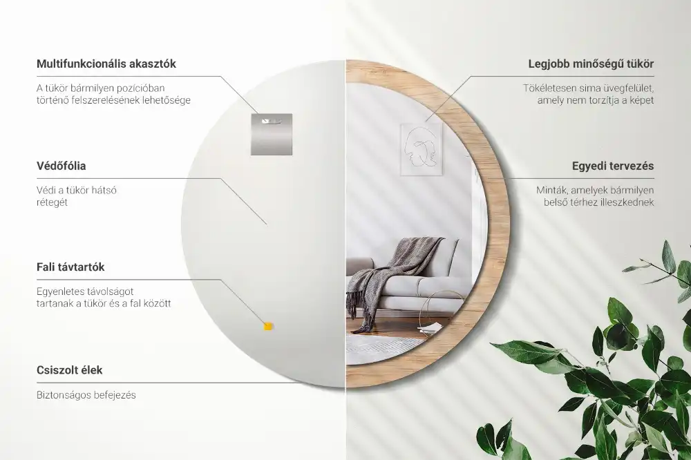 Miroir rond cadre imprimé matériau bois