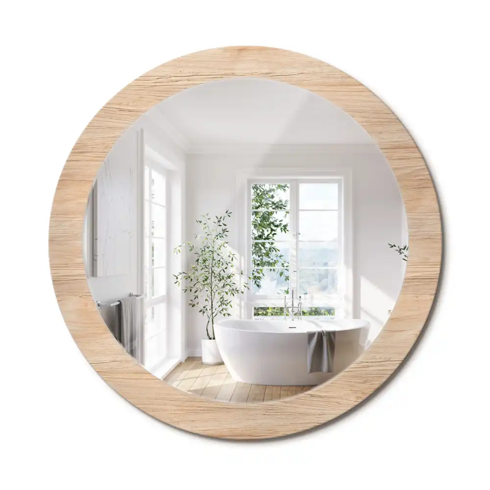 Miroir rond cadre imprimé matériau bois