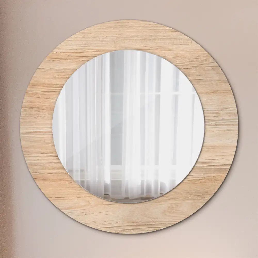 Miroir rond cadre imprimé matériau bois