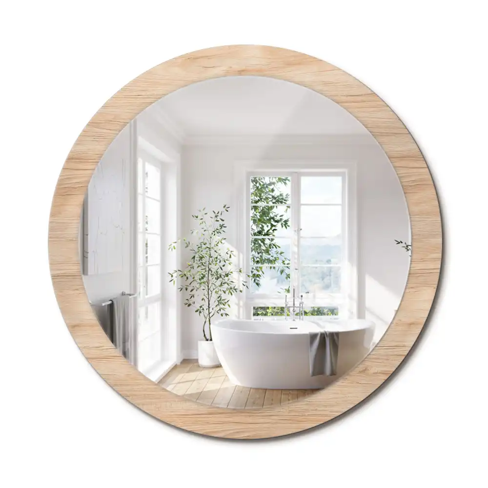 Miroir rond cadre imprimé matériau bois