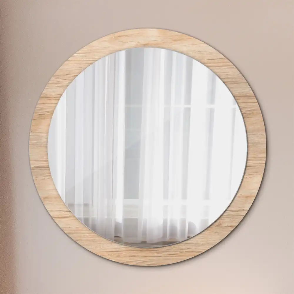 Miroir rond cadre imprimé matériau bois