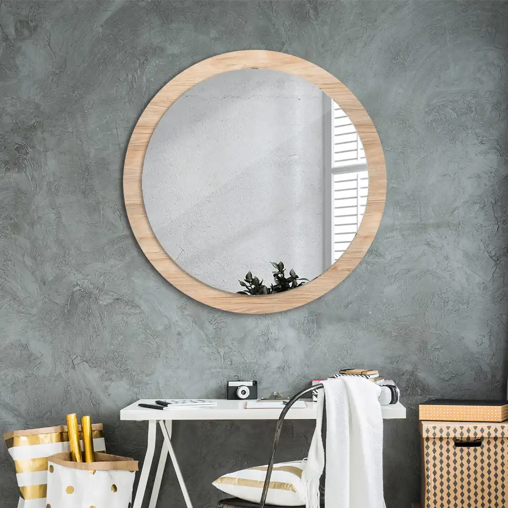 Miroir rond cadre imprimé matériau bois