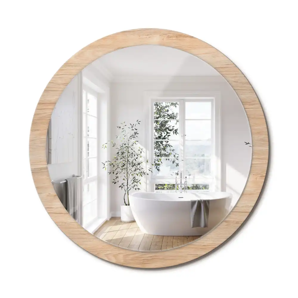 Miroir rond cadre imprimé matériau bois