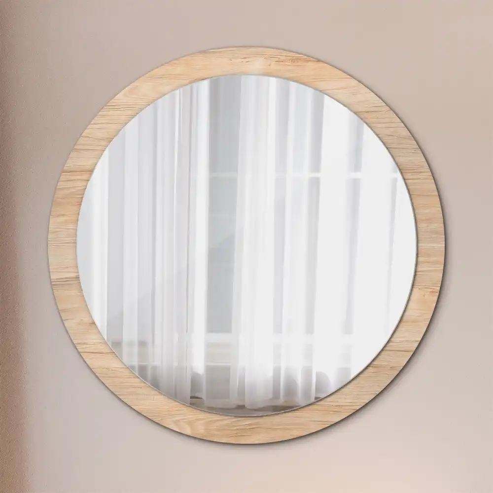 Miroir rond cadre imprimé matériau bois