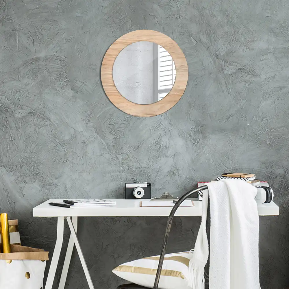 Miroir rond cadre imprimé matériau bois