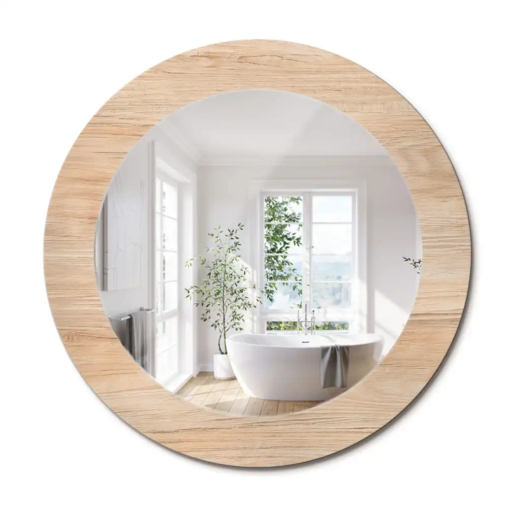 Miroir rond cadre imprimé matériau bois