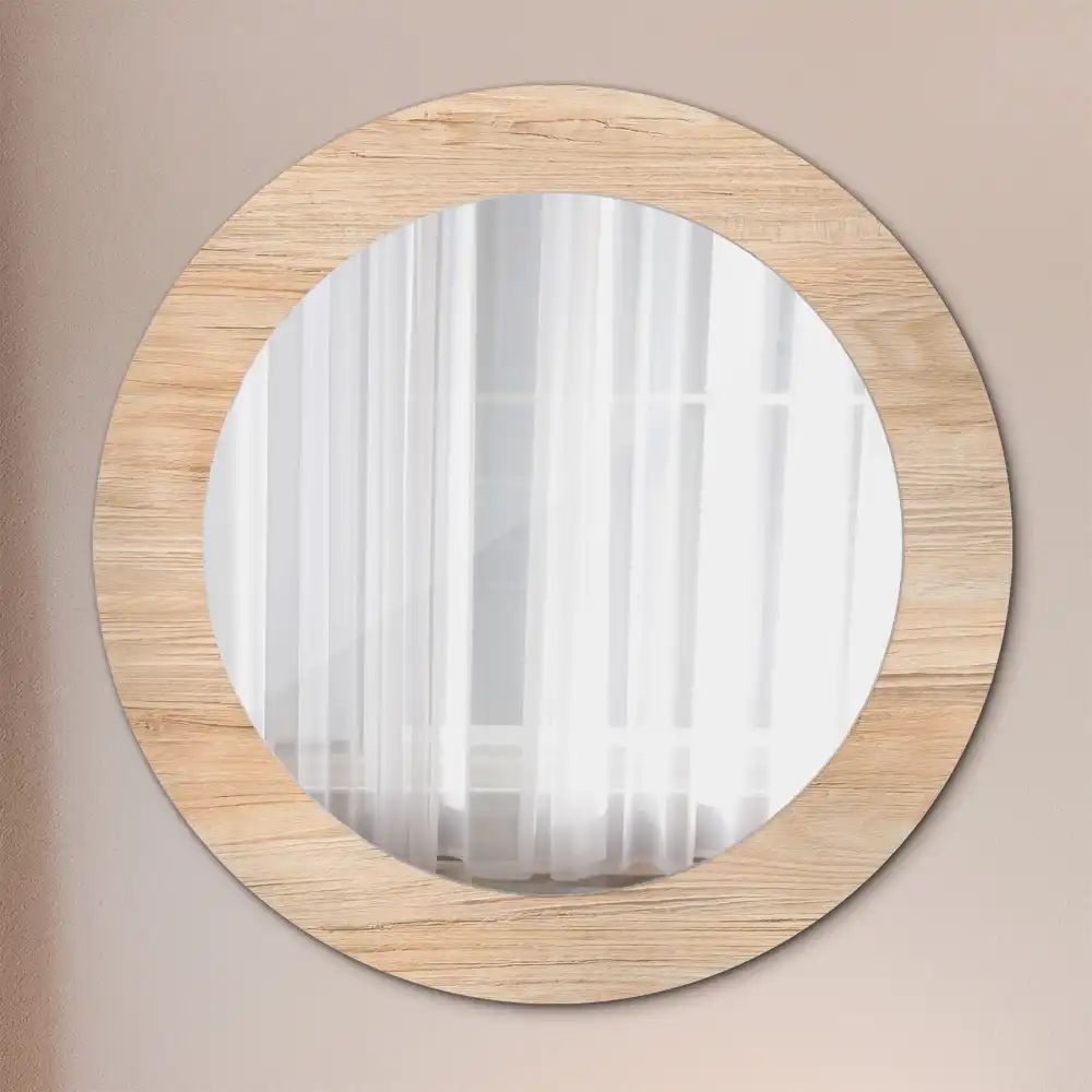 Miroir rond cadre imprimé matériau bois