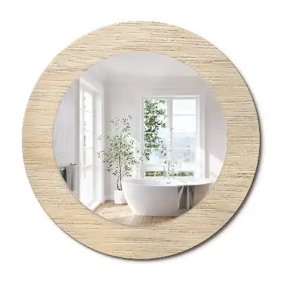 Miroir rond avec décoration bois clair
