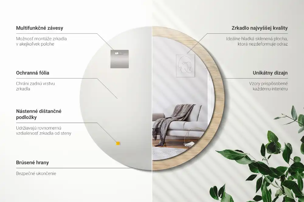 Miroir rond avec décoration bois clair