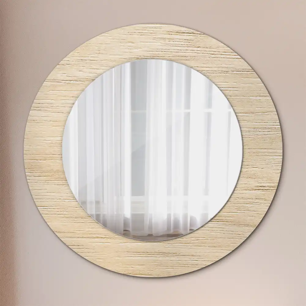 Miroir rond avec décoration bois clair