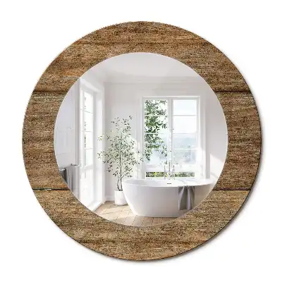 Miroir rond cadre avec impression bois patiné