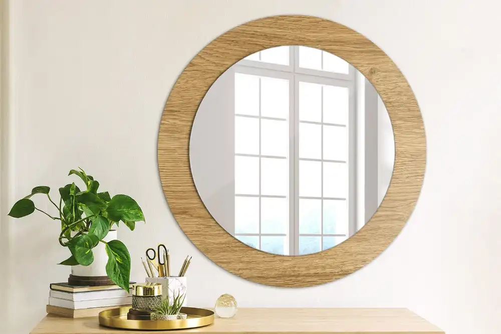 Miroir rond cadre avec impression texture du bois