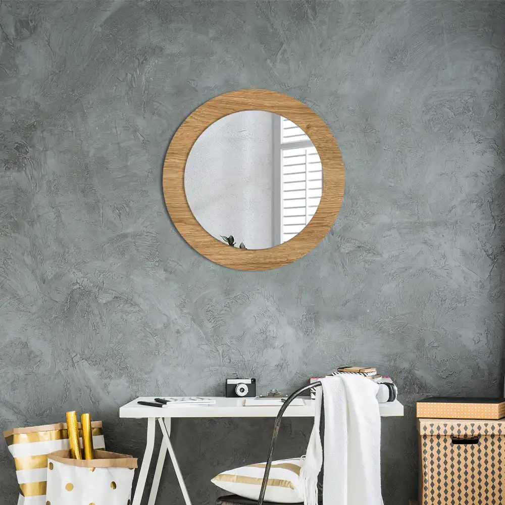 Miroir rond cadre avec impression texture du bois