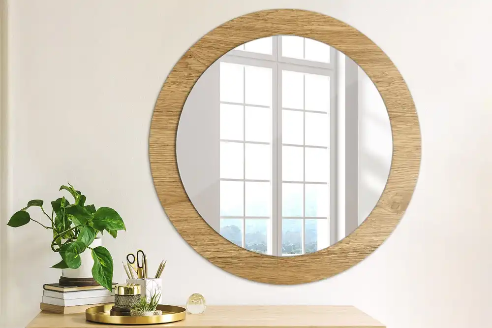 Miroir rond cadre avec impression texture du bois