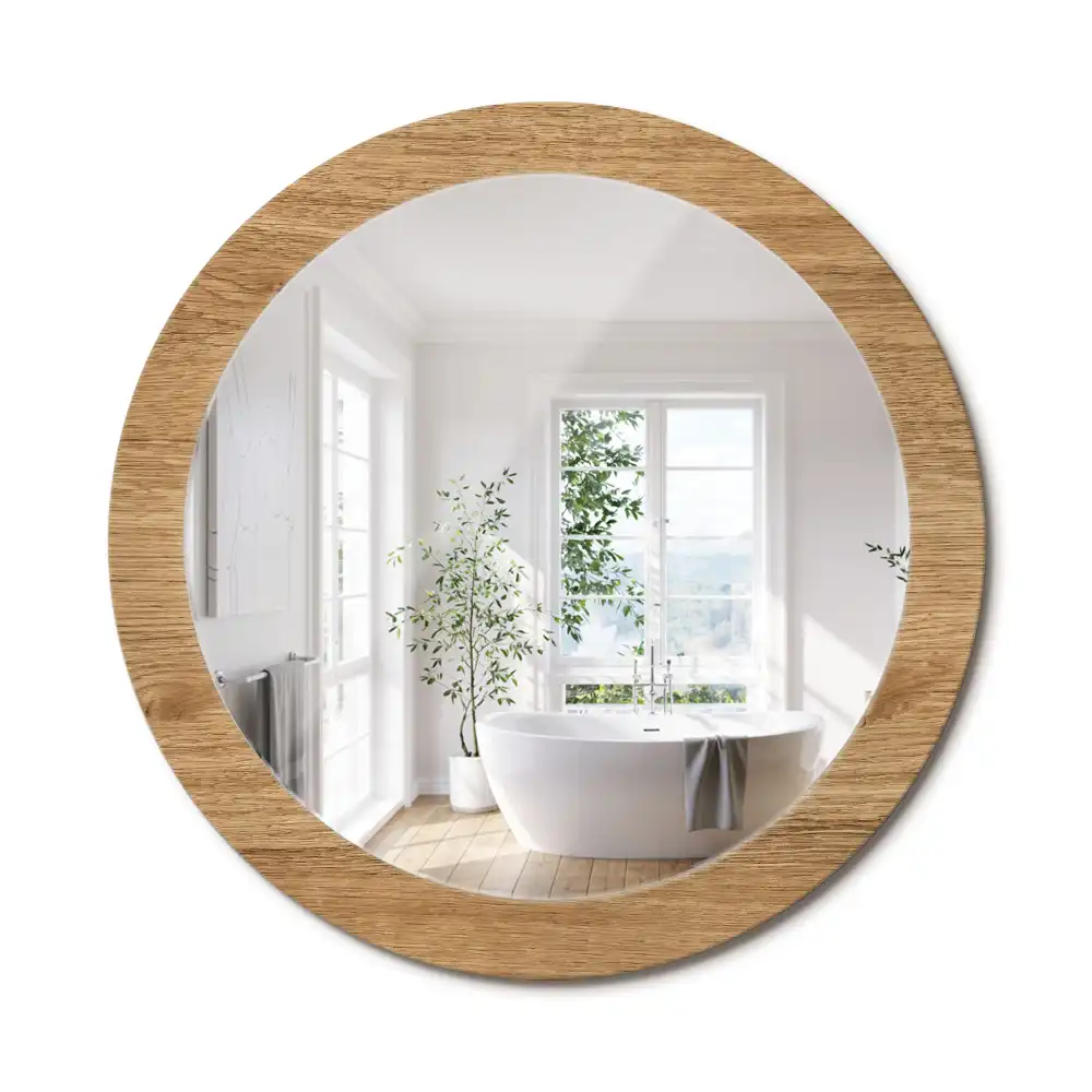 Miroir rond cadre avec impression texture du bois