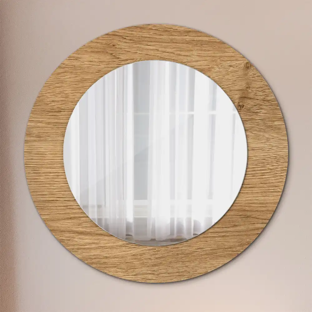 Miroir rond cadre avec impression texture du bois