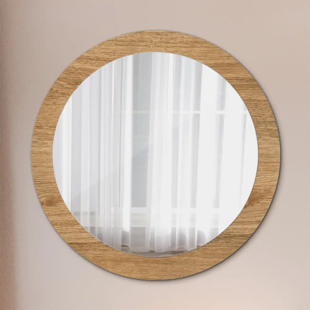 Miroir rond cadre avec impression texture du bois