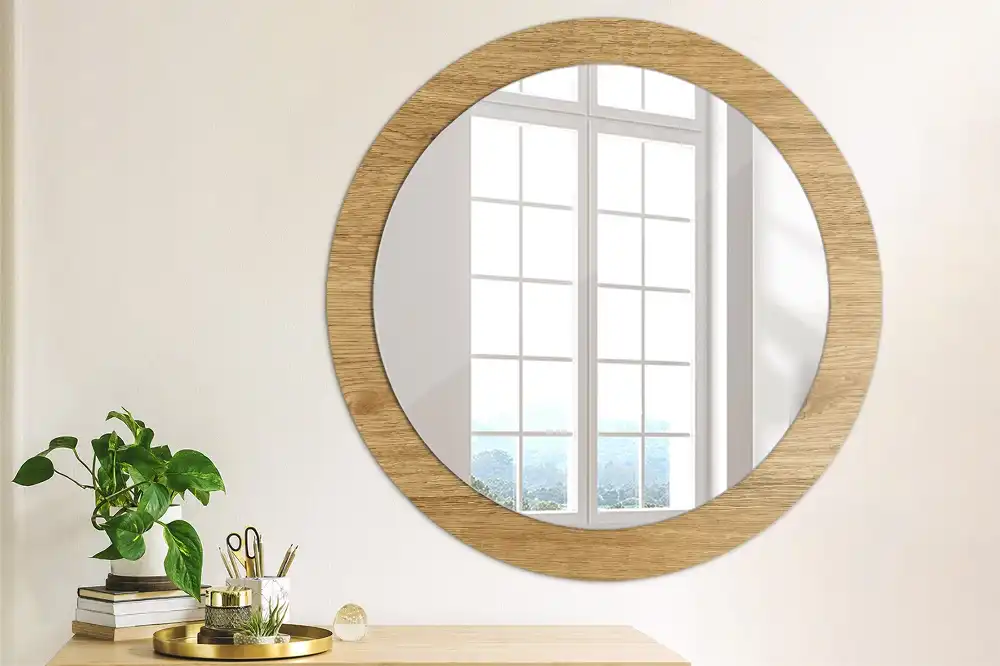 Miroir rond cadre avec impression texture du bois