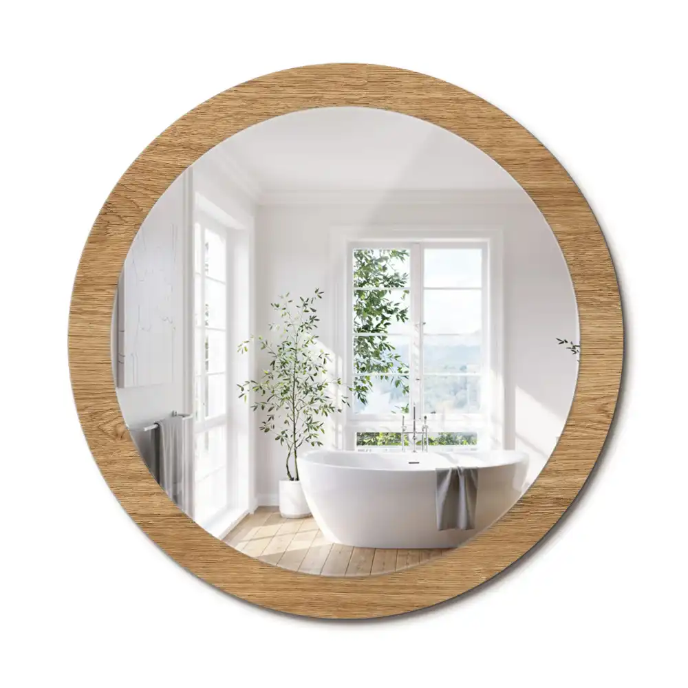 Miroir rond cadre avec impression texture du bois