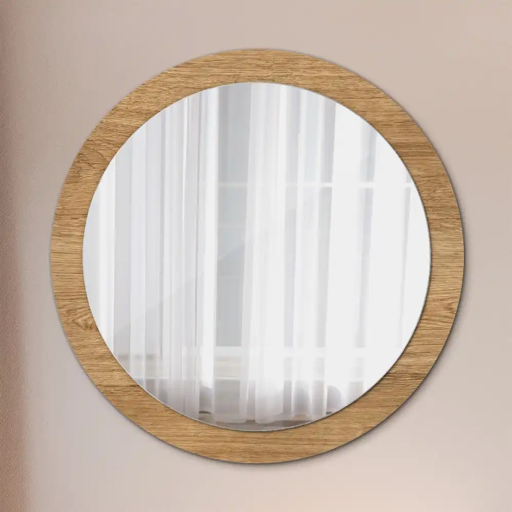 Miroir rond cadre avec impression texture du bois