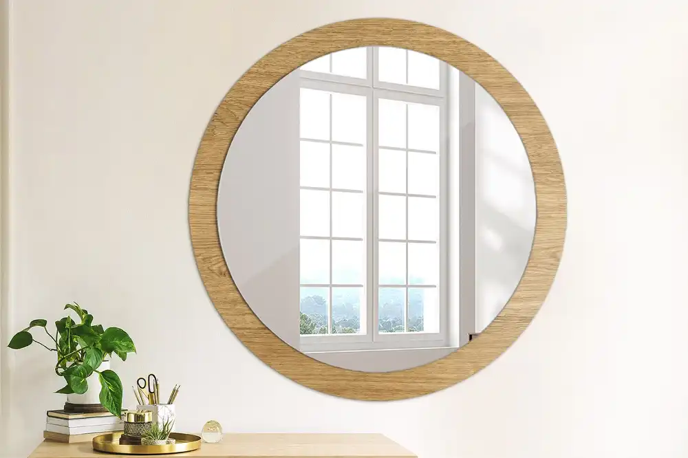 Miroir rond cadre avec impression texture du bois
