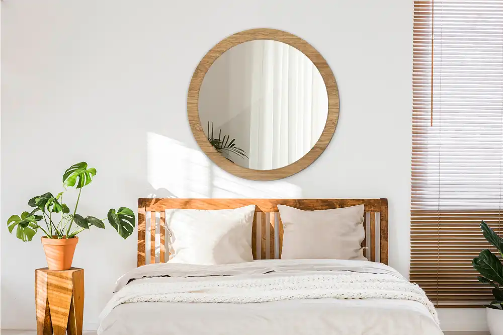 Miroir rond cadre avec impression texture du bois