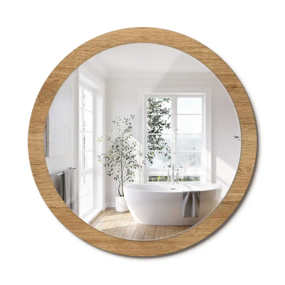Miroir rond cadre avec impression texture du bois