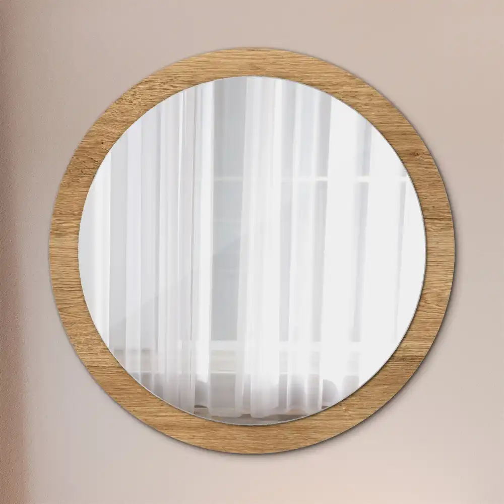 Miroir rond cadre avec impression texture du bois