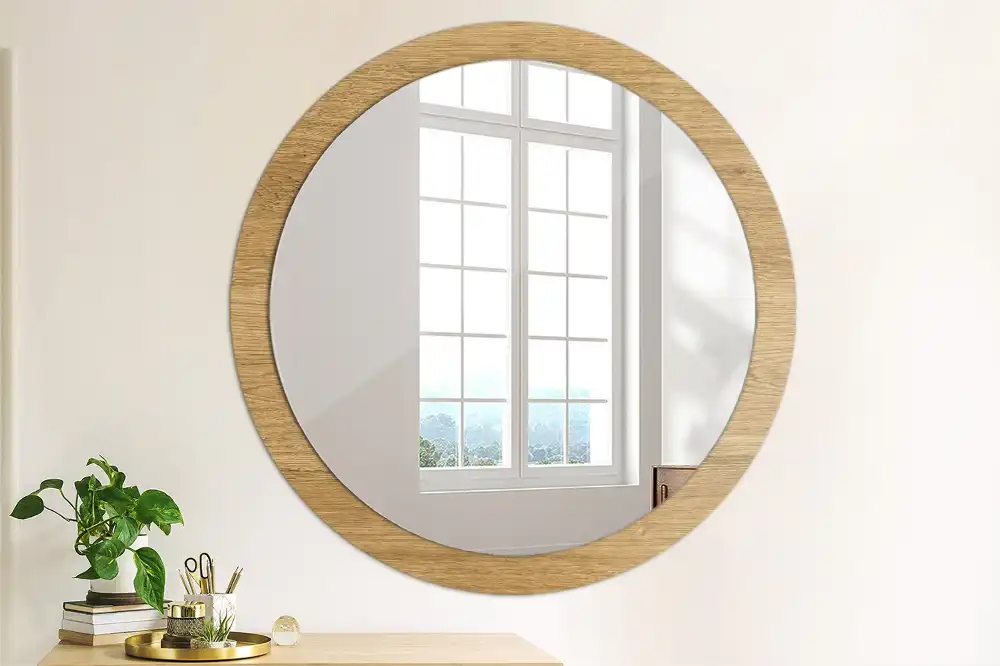 Miroir rond cadre avec impression texture du bois