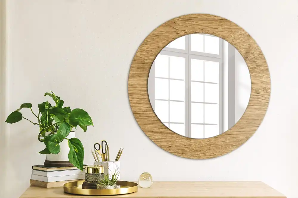 Miroir rond cadre avec impression texture du bois