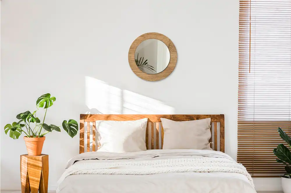 Miroir rond cadre avec impression texture du bois