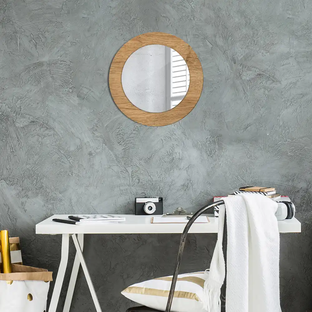 Miroir rond cadre avec impression texture du bois