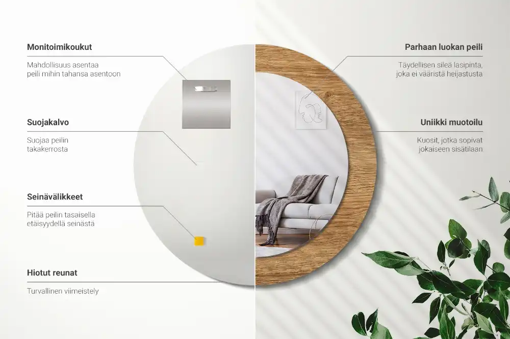 Miroir rond cadre avec impression texture du bois