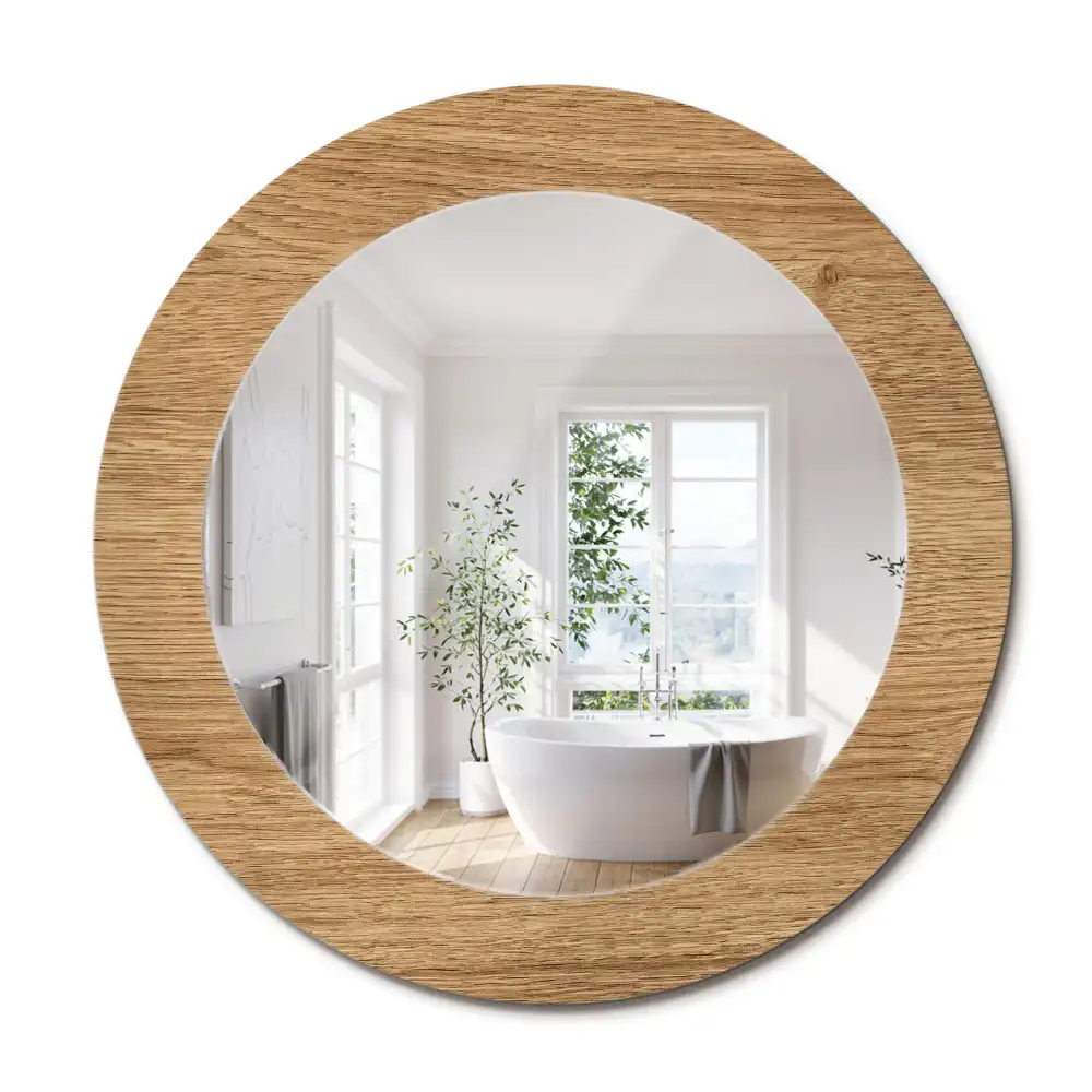 Miroir rond cadre avec impression texture du bois