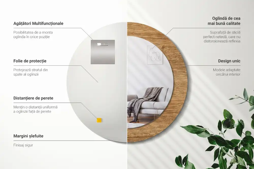 Miroir rond cadre avec impression texture du bois