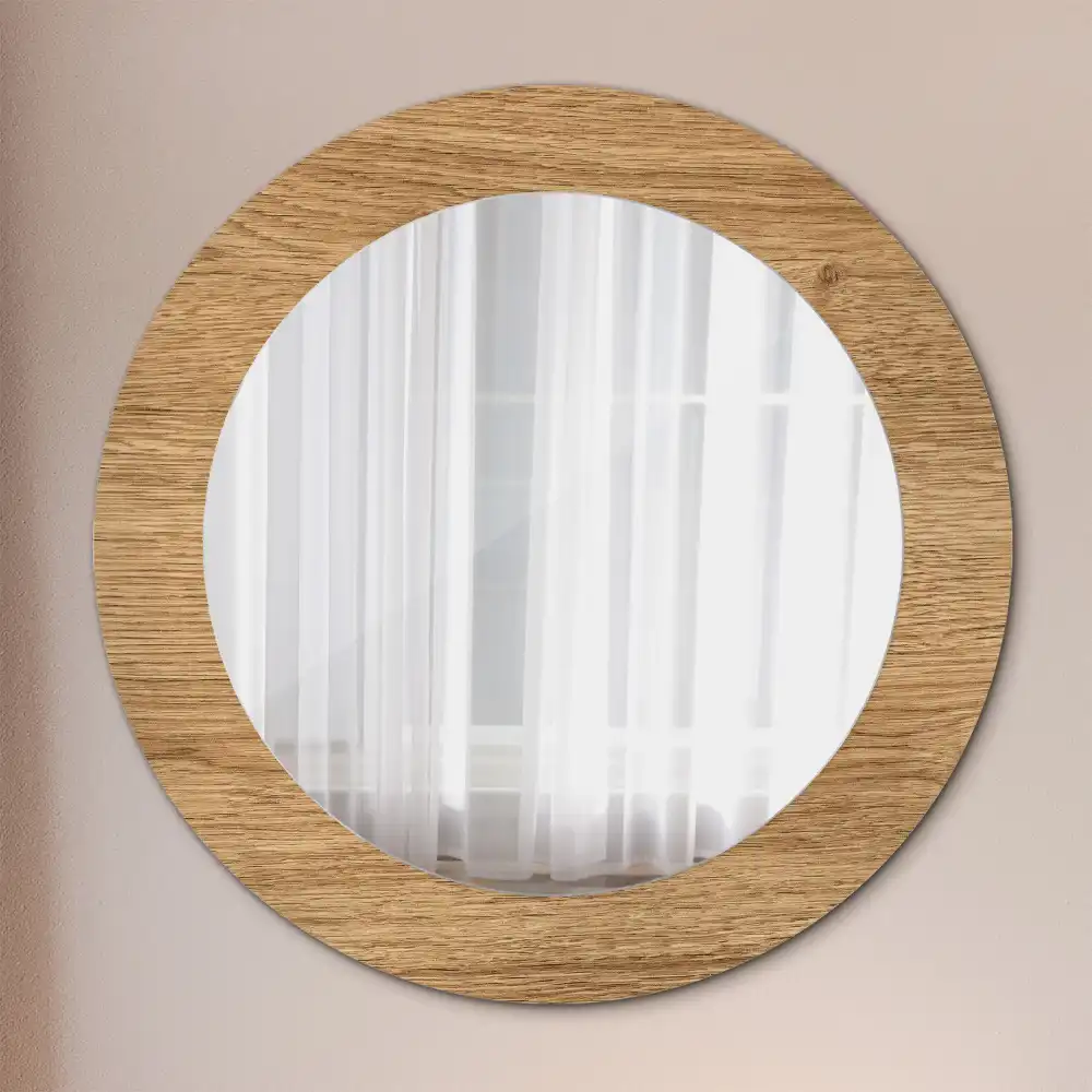 Miroir rond cadre avec impression texture du bois