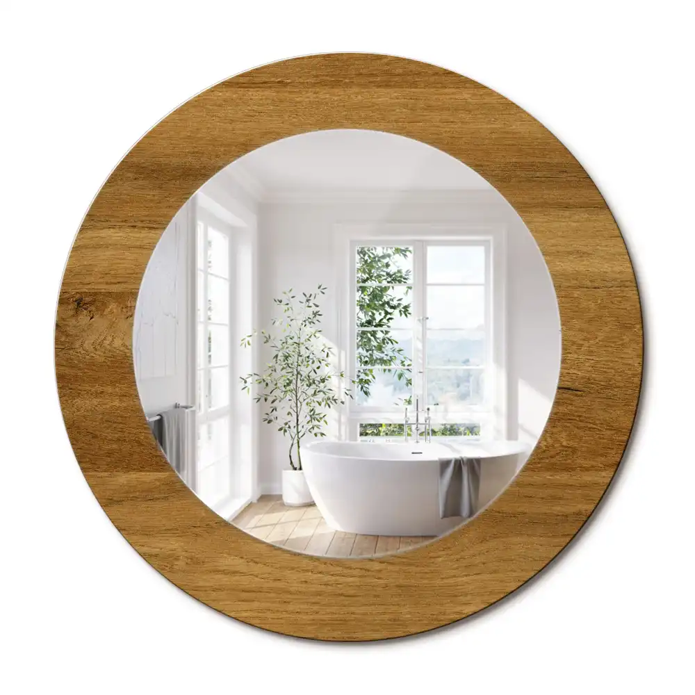 Miroir rond imprimé chêne rustique