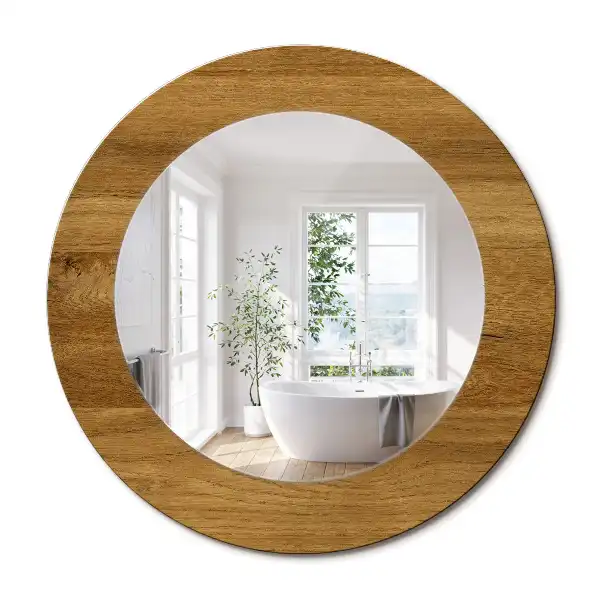 Miroir rond imprimé chêne rustique