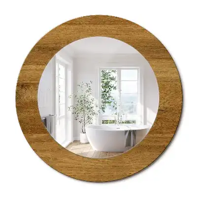 Miroir rond imprimé chêne rustique