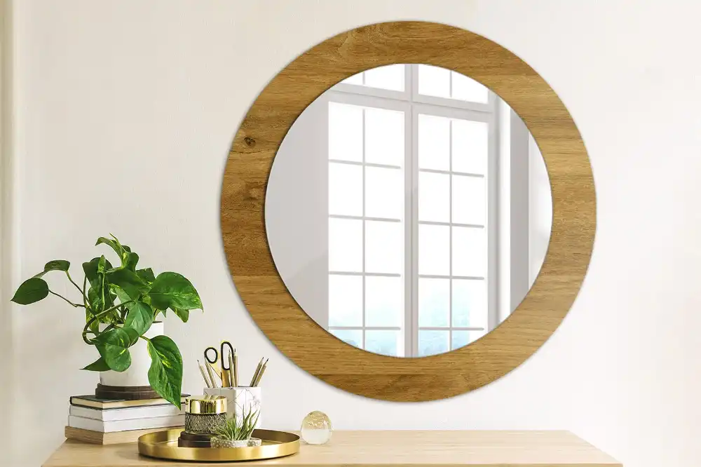 Miroir rond imprimé chêne rustique