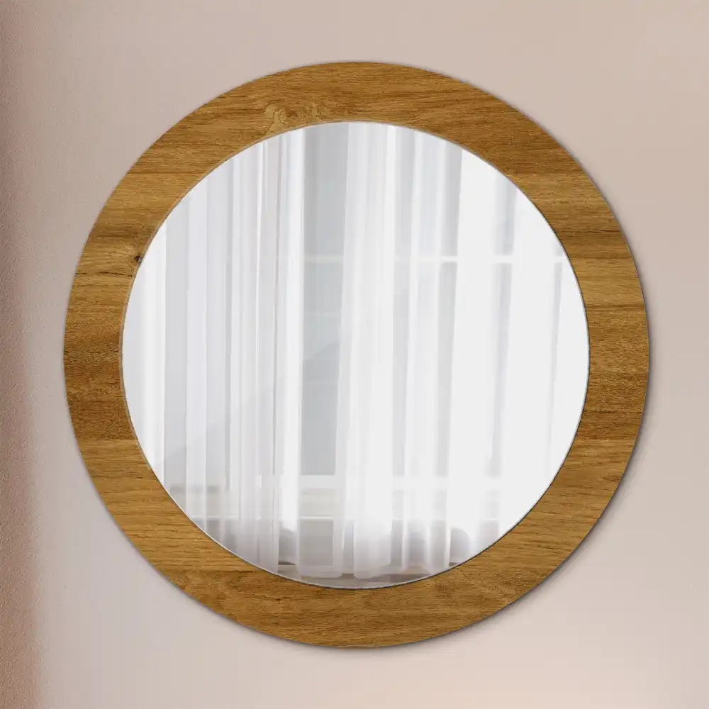 Miroir rond imprimé chêne rustique