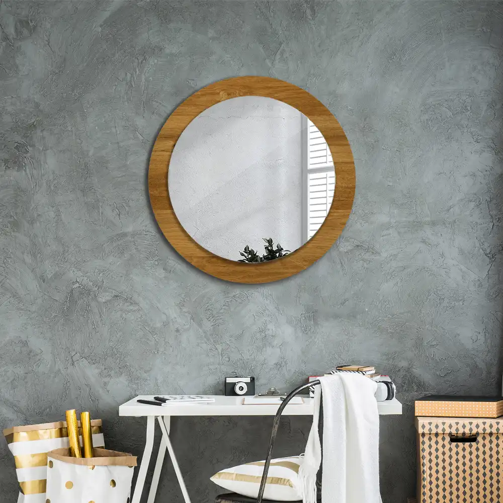 Miroir rond imprimé chêne rustique