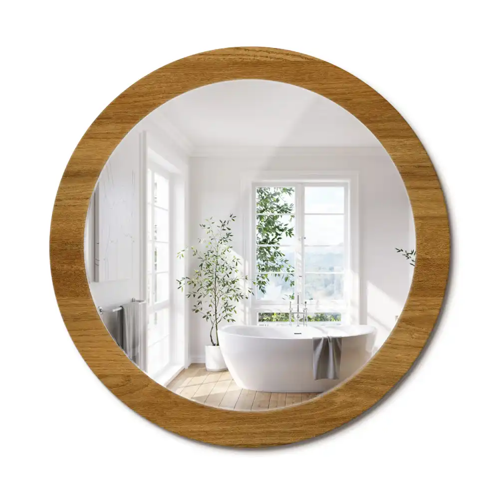 Miroir rond imprimé chêne rustique